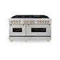 ZLINE Autograph Edition 60 in. 7.4 cu. ft. Legacy Dual Fuel Range with 9 Burner Gas Cooktop and 2 Electric Convection Ovens in Stainless Steel and Polished Gold Accents, Open Box-Good Condition