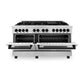 ZLINE Autograph Edition 60 in. 7.4 cu. ft. Legacy Dual Fuel Range with 9 Burner Gas Cooktop and 2 Electric Convection Ovens in Stainless Steel and Matte Black Accents (RAZ-60-MB) side, oven half open.