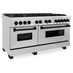 ZLINE Autograph Edition 60 in. 7.4 cu. ft. Legacy Dual Fuel Range with 9 Burner Gas Cooktop and 2 Electric Convection Ovens in Stainless Steel and Matte Black Accents, Open Box-Good Condition