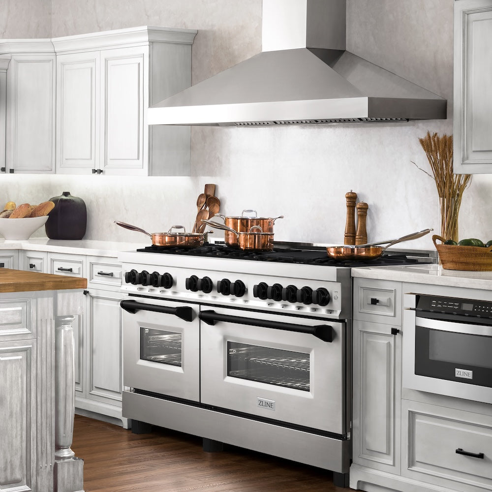 ZLINE Autograph Edition 60 in. 7.4 cu. ft. Legacy Dual Fuel Range with 9 Burner Gas Cooktop and 2 Electric Convection Ovens in Stainless Steel and Matte Black Accents, Open Box-Good Condition