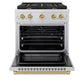 ZLINE Autograph Edition 30 in. 4.2 cu. ft. Paramount Dual Fuel Range with 4 Burner Gas Cooktop and Electric Convection Oven in Stainless Steel with Champagne Bronze Accents, Open Box-Great Condition