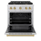 ZLINE Autograph Edition 30 in. 4.2 cu. ft. Paramount Dual Fuel Range with 4 Burner Gas Cooktop and Electric Convection Oven in Stainless Steel with Champagne Bronze Accents, Open Box-Great Condition
