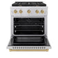 ZLINE Autograph Edition 30 in. 4.2 cu. ft. Paramount Dual Fuel Range with 4 Burner Gas Cooktop and Electric Convection Oven in Stainless Steel with Champagne Bronze Accents, Open Box-Good Condition