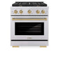 ZLINE Autograph Edition 30 in. 4.2 cu. ft. Paramount Dual Fuel Range with 4 Burner Gas Cooktop and Electric Convection Oven in Stainless Steel with Champagne Bronze Accents (SDRZ-30-CB) front, oven closed.
