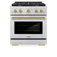 ZLINE Autograph Edition 30 in. 4.2 cu. ft. Paramount Dual Fuel Range with 4 Burner Gas Cooktop and Electric Convection Oven in Stainless Steel with Champagne Bronze Accents, Open Box-Great Condition