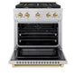 ZLINE Autograph Edition 30 in. 4.2 cu. ft. Paramount Dual Fuel Range with 4 Burner Gas Cooktop and Electric Convection Oven in Stainless Steel with Polished Gold Accents, Open Box-Great Condition