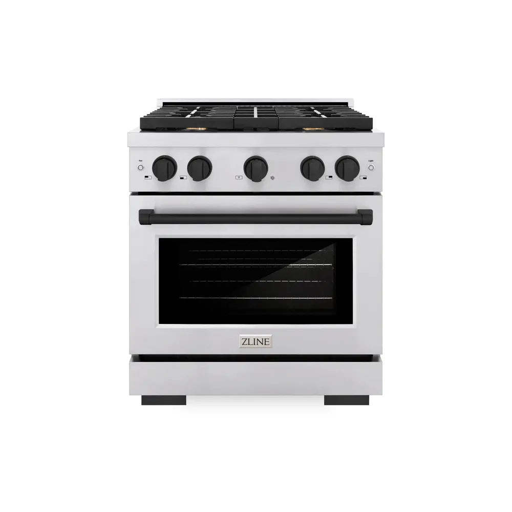 ZLINE Autograph Edition 30 in. 4.2 cu. ft. Paramount Dual Fuel Range with 4 Burner Gas Cooktop and Electric Convection Oven in Stainless Steel with Matte Black Accents, Open Box-Great Condition