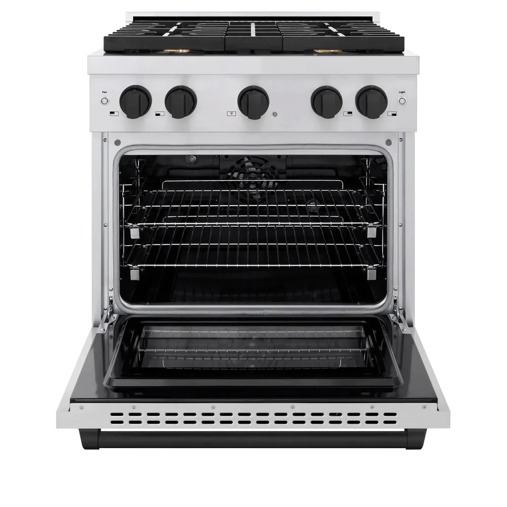 ZLINE Autograph Edition 30 in. 4.2 cu. ft. Paramount Dual Fuel Range with 4 Burner Gas Cooktop and Electric Convection Oven in Stainless Steel with Matte Black Accents, Open Box-Great Condition