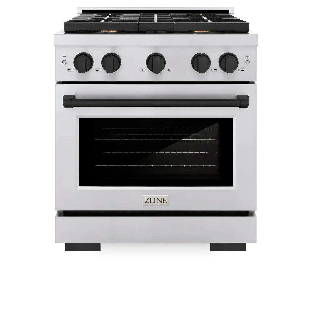 ZLINE Autograph Edition 30 in. 4.2 cu. ft. Paramount Dual Fuel Range with 4 Burner Gas Cooktop and Electric Convection Oven in Stainless Steel with Matte Black Accents, Open Box-Great Condition