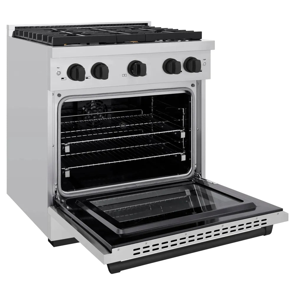 ZLINE Autograph Edition 30 in. 4.2 cu. ft. Paramount Dual Fuel Range with 4 Burner Gas Cooktop and Electric Convection Oven in Stainless Steel with Matte Black Accents, Open Box-Great Condition