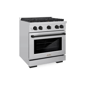 ZLINE Autograph Edition 30 in. 4.2 cu. ft. Paramount Dual Fuel Range with 4 Burner Gas Cooktop and Electric Convection Oven in Stainless Steel with Matte Black Accents, Open Box-Great Condition main image.