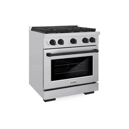 ZLINE Autograph Edition 30 in. 4.2 cu. ft. Paramount Dual Fuel Range with 4 Burner Gas Cooktop and Electric Convection Oven in Stainless Steel with Matte Black Accents, Open Box-Great Condition main image.