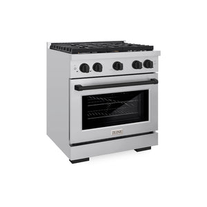 ZLINE Autograph Edition 30 in. 4.2 cu. ft. Paramount Dual Fuel Range with 4 Burner Gas Cooktop and Electric Convection Oven in Stainless Steel with Matte Black Accents, Open Box-Good Condition main image.