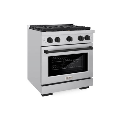 ZLINE Autograph Edition 30 in. 4.2 cu. ft. Paramount Dual Fuel Range with 4 Burner Gas Cooktop and Electric Convection Oven in Stainless Steel with Matte Black Accents, Open Box-Good Condition