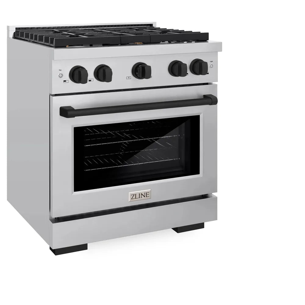 ZLINE Autograph Edition 30 in. 4.2 cu. ft. Paramount Dual Fuel Range with 4 Burner Gas Cooktop and Electric Convection Oven in Stainless Steel with Matte Black Accents, Open Box-Great Condition