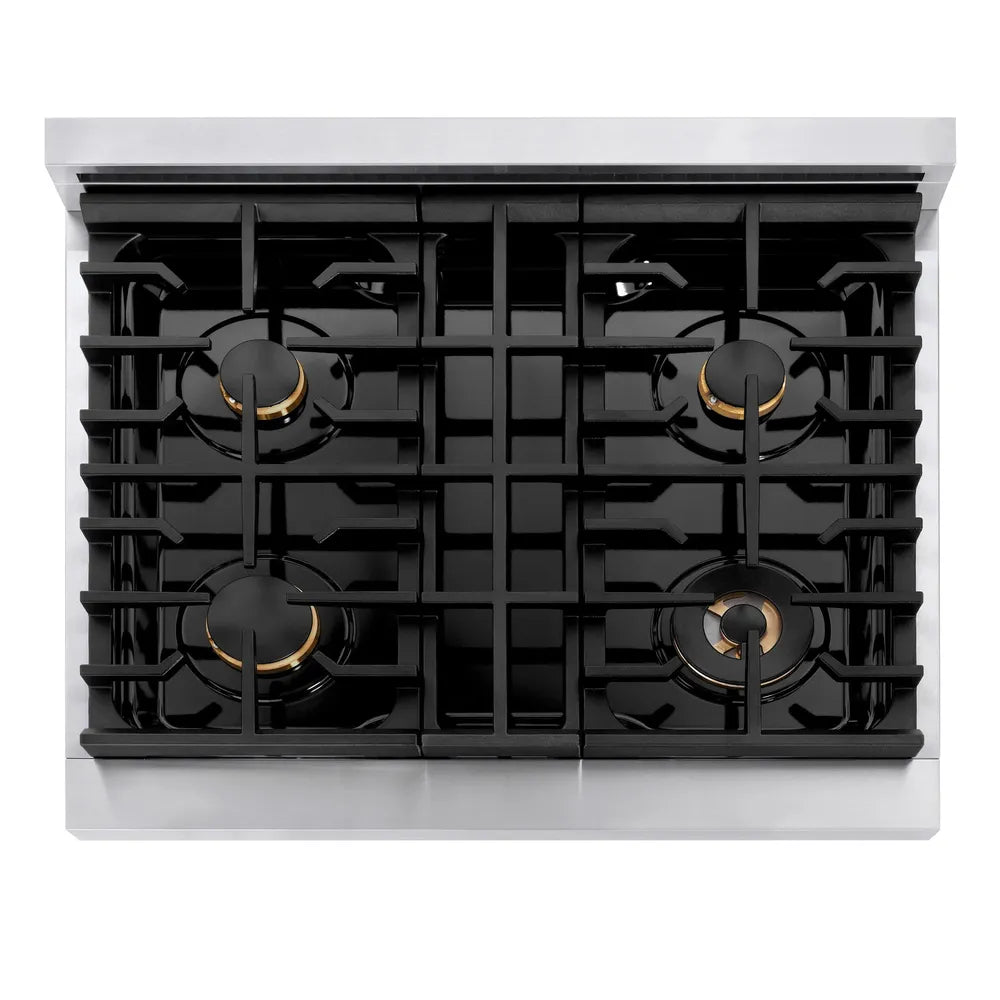ZLINE Autograph Edition 30 in. 4.2 cu. ft. Paramount Dual Fuel Range with 4 Burner Gas Cooktop and Electric Convection Oven in Stainless Steel with Matte Black Accents, Open Box-Great Condition