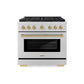 ZLINE Autograph Edition 36 in. 5.2 cu. ft. Paramount Dual Fuel Range with 6 Burner Gas Cooktop and Electric Convection Oven in Stainless Steel with Champagne Bronze Accents, Open Box-Great Condition