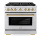 ZLINE Autograph Edition 36 in. 5.2 cu. ft. Paramount Dual Fuel Range with 6 Burner Gas Cooktop and Electric Convection Oven in Stainless Steel with Champagne Bronze Accents, Open Box-Great Condition