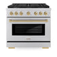 ZLINE Autograph Edition 36 in. 5.2 cu. ft. Paramount Dual Fuel Range with 6 Burner Gas Cooktop and Electric Convection Oven in Stainless Steel with Champagne Bronze Accents, Open Box-Good Condition