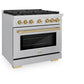 ZLINE Autograph Edition 36 in. 5.2 cu. ft. Paramount Dual Fuel Range with 6 Burner Gas Cooktop and Electric Convection Oven in Stainless Steel with Champagne Bronze Accents, Open Box-Good Condition