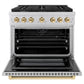 ZLINE Autograph Edition 36 in. 5.2 cu. ft. Paramount Dual Fuel Range with 6 Burner Gas Cooktop and Electric Convection Oven in Stainless Steel with Polished Gold Accents, Open Box-Great Condition