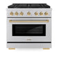 ZLINE Autograph Edition 36 in. 5.2 cu. ft. Paramount Dual Fuel Range with 6 Burner Gas Cooktop and Electric Convection Oven in Stainless Steel with Polished Gold Accents, Open Box-Good Condition