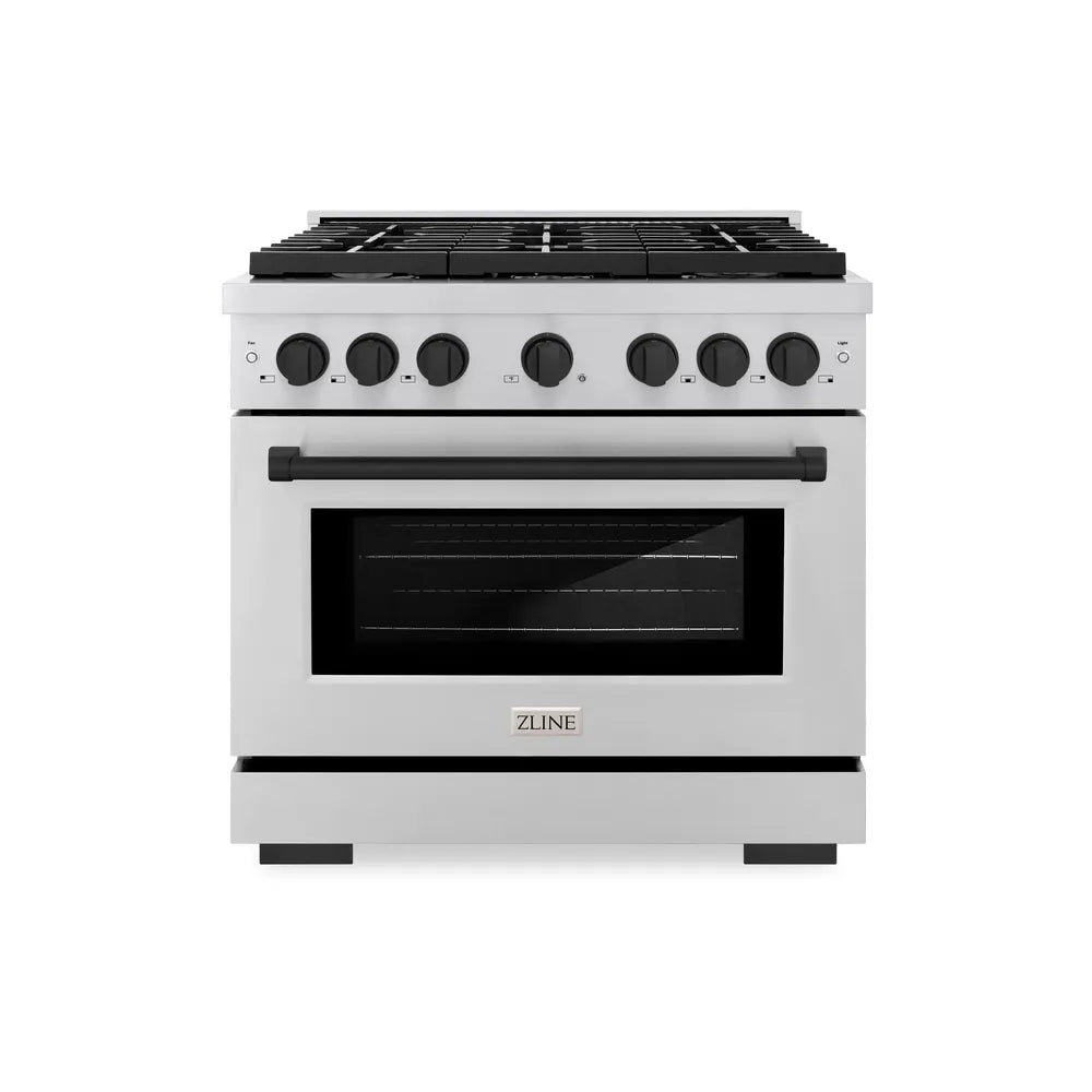 ZLINE Autograph Edition 36 in. 5.2 cu. ft. Paramount Dual Fuel Range with 6 Burner Gas Cooktop and Electric Convection Oven in Stainless Steel with Matte Black Accents, Open Box-Great Condition