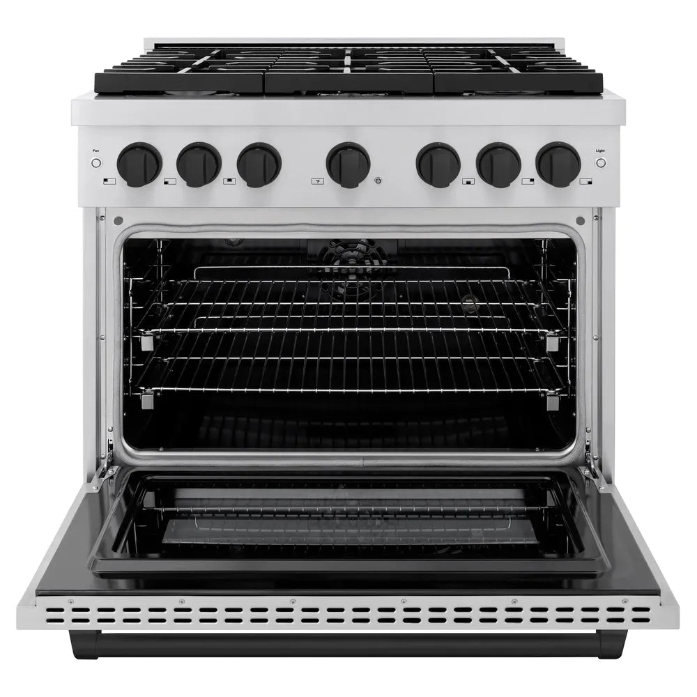 ZLINE Autograph Edition 36 in. 5.2 cu. ft. Paramount Dual Fuel Range with 6 Burner Gas Cooktop and Electric Convection Oven in Stainless Steel with Matte Black Accents, Open Box-Great Condition