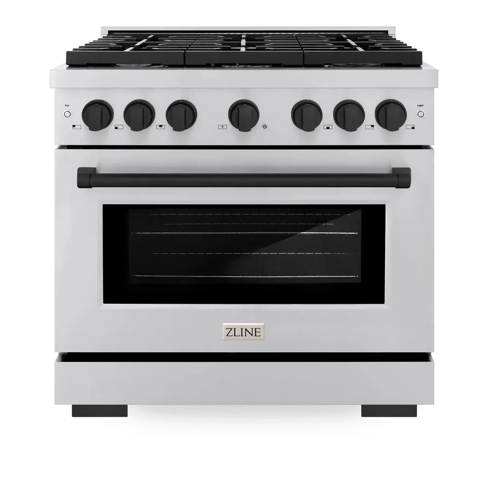ZLINE Autograph Edition 36 in. 5.2 cu. ft. Paramount Dual Fuel Range with 6 Burner Gas Cooktop and Electric Convection Oven in Stainless Steel with Matte Black Accents, Open Box-Great Condition