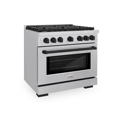 ZLINE Autograph Edition 36 in. 5.2 cu. ft. Paramount Dual Fuel Range with 6 Burner Gas Cooktop and Electric Convection Oven in Stainless Steel with Matte Black Accents, Open Box-Good Condition