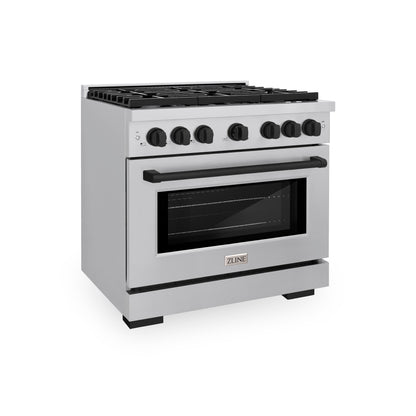 ZLINE Autograph Edition 36 in. 5.2 cu. ft. Paramount Dual Fuel Range with 6 Burner Gas Cooktop and Electric Convection Oven in Stainless Steel with Matte Black Accents, Open Box-Great Condition