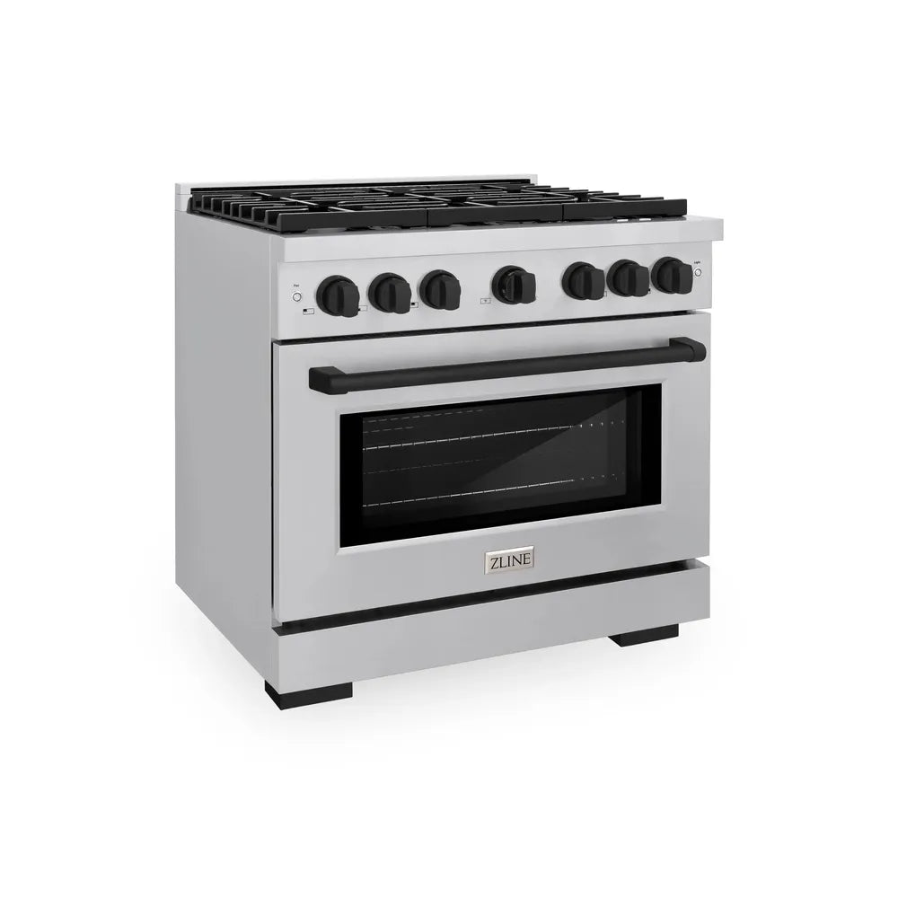 ZLINE Autograph Edition 36 in. 5.2 cu. ft. Paramount Dual Fuel Range with 6 Burner Gas Cooktop and Electric Convection Oven in Stainless Steel with Matte Black Accents, Open Box-Great Condition main image.