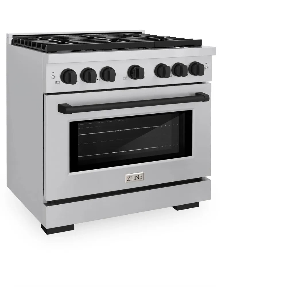 ZLINE Autograph Edition 36 in. 5.2 cu. ft. Paramount Dual Fuel Range with 6 Burner Gas Cooktop and Electric Convection Oven in Stainless Steel with Matte Black Accents, Open Box-Great Condition