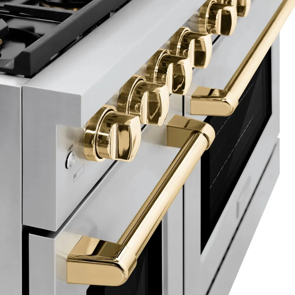 ZLINE Autograph Edition 48 in. 6.7 cu. ft. Paramount Double Oven Dual Fuel Range with 8 Burner Gas Cooktop in Stainless Steel and Polished Gold Accents, Open Box-Great Condition