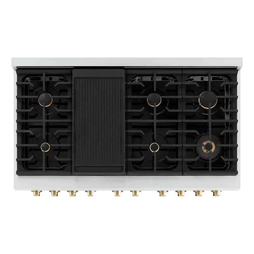 ZLINE Autograph Edition 48 in. 6.7 cu. ft. Paramount Double Oven Dual Fuel Range with 8 Burner Gas Cooktop in Stainless Steel and Polished Gold Accents, Open Box-Great Condition