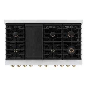 ZLINE Autograph Edition 48 in. 6.7 cu. ft. Paramount Double Oven Dual Fuel Range with 8 Burner Gas Cooktop in Stainless Steel and Polished Gold Accents, Open Box-Great Condition