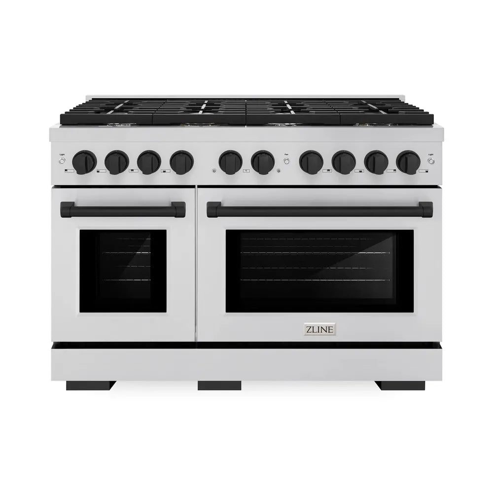 ZLINE Autograph Edition 48 in. 6.7 cu. ft. Paramount Double Oven Dual Fuel Range with 8 Burner Gas Cooktop in Stainless Steel and Matte Black Accents, Open Box-Great Condition