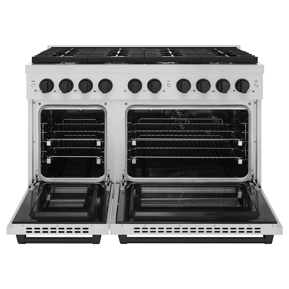ZLINE Autograph Edition 48 in. 6.7 cu. ft. Paramount Double Oven Dual Fuel Range with 8 Burner Gas Cooktop in Stainless Steel and Matte Black Accents, Open Box-Great Condition