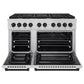 ZLINE Autograph Edition 48 in. 6.7 cu. ft. Paramount Double Oven Dual Fuel Range with 8 Burner Gas Cooktop in Stainless Steel and Matte Black Accents (SDRZ-48-MB) front, oven open.