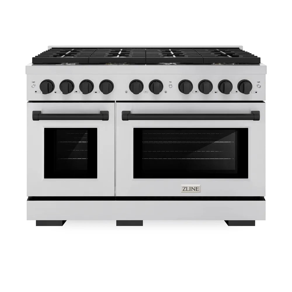 ZLINE Autograph Edition 48 in. 6.7 cu. ft. Paramount Double Oven Dual Fuel Range with 8 Burner Gas Cooktop in Stainless Steel and Matte Black Accents, Open Box-Great Condition