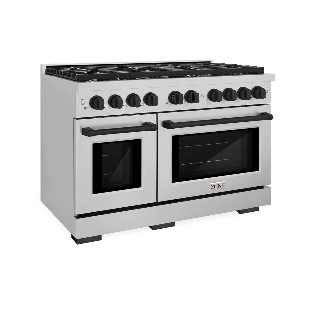 ZLINE Autograph Edition 48 in. 6.7 cu. ft. Paramount Double Oven Dual Fuel Range with 8 Burner Gas Cooktop in Stainless Steel and Matte Black Accents, Open Box-Great Condition main image.
