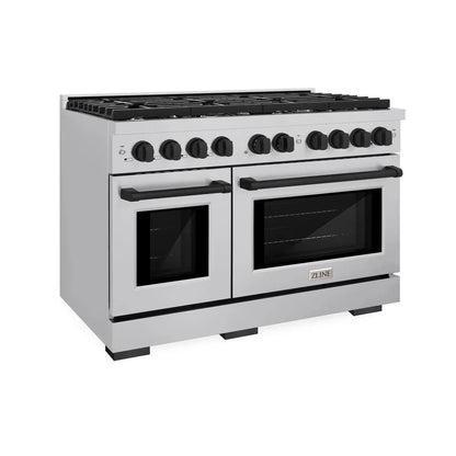 ZLINE Autograph Edition 48 in. 6.7 cu. ft. Paramount Double Oven Dual Fuel Range with 8 Burner Gas Cooktop in Stainless Steel and Matte Black Accents, Open Box-Great Condition main image.