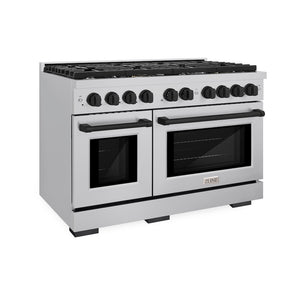 ZLINE Autograph Edition 48 in. 6.7 cu. ft. Paramount Double Oven Dual Fuel Range with 8 Burner Gas Cooktop in Stainless Steel and Matte Black Accents, Open Box-Good Condition main image.