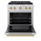ZLINE Autograph Edition 30 in. 4.2 cu. ft. Paramount Gas Range with 4 Burner Cooktop and Convection Gas Oven in Stainless Steel and Champagne Bronze Accents, Open Box-Great Condition