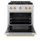ZLINE Autograph Edition 30 in. 4.2 cu. ft. Paramount Gas Range with 4 Burner Cooktop and Convection Gas Oven in Stainless Steel and Champagne Bronze Accents, Open Box-Good Condition