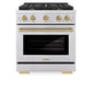 ZLINE Autograph Edition 30 in. 4.2 cu. ft. Paramount Gas Range with 4 Burner Cooktop and Convection Gas Oven in Stainless Steel and Champagne Bronze Accents, Open Box-Good Condition