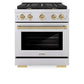 ZLINE Autograph Edition 30 in. 4.2 cu. ft. Paramount Gas Range with 4 Burner Cooktop and Convection Gas Oven in Stainless Steel and Champagne Bronze Accents, Open Box-Great Condition