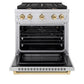 ZLINE Autograph Edition 30 in. 4.2 cu. ft. Paramount Gas Range with 4 Burner Cooktop and Convection Gas Oven in Stainless Steel and Polished Gold Accents, Open Box-Good Condition