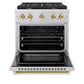 ZLINE Autograph Edition 30 in. 4.2 cu. ft. Paramount Gas Range with 4 Burner Cooktop and Convection Gas Oven in Stainless Steel and Polished Gold Accents, Open Box-Great Condition