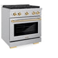 ZLINE Autograph Edition 30 in. 4.2 cu. ft. Paramount Gas Range with 4 Burner Cooktop and Convection Gas Oven in Stainless Steel and Polished Gold Accents, Open Box-Good Condition